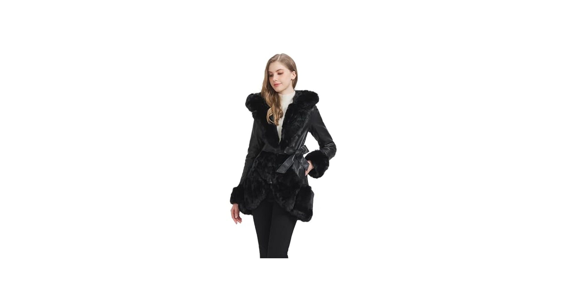 ジャケット・アウター aNO COLLAR VOLUME ECO FUR COAT AOWITH Faux Leather Jacket for Women with Faux Fur Collar